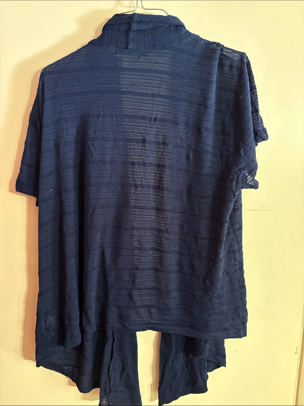 Dress Barn Navy Open-Front Draped Short-Sleeve Cardigan - Picture 3 of 4